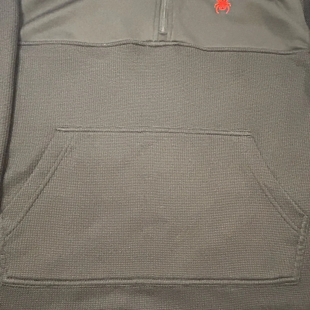 Spyder‎ Men's Ray Racer 1/4 Zip Pullover Hoodie Black Red Logo Roo Pocket L